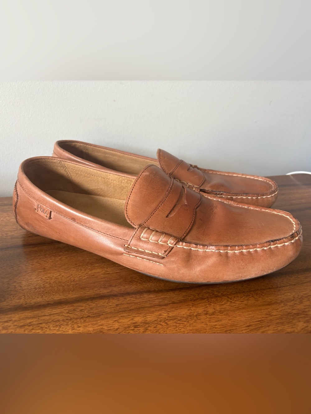 Polo Ralph Lauren Men's Wes Leather Penny Drivers Tan Size 15D